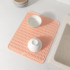 Silicone Dish Drying Mat for Multiple Usage,Easy clean,Eco-friendly,Heat-resistant Silicone Mat for Kitchen Counter or Sink,Refrigerator or drawer liner Pink L 16 inches x 12 inches