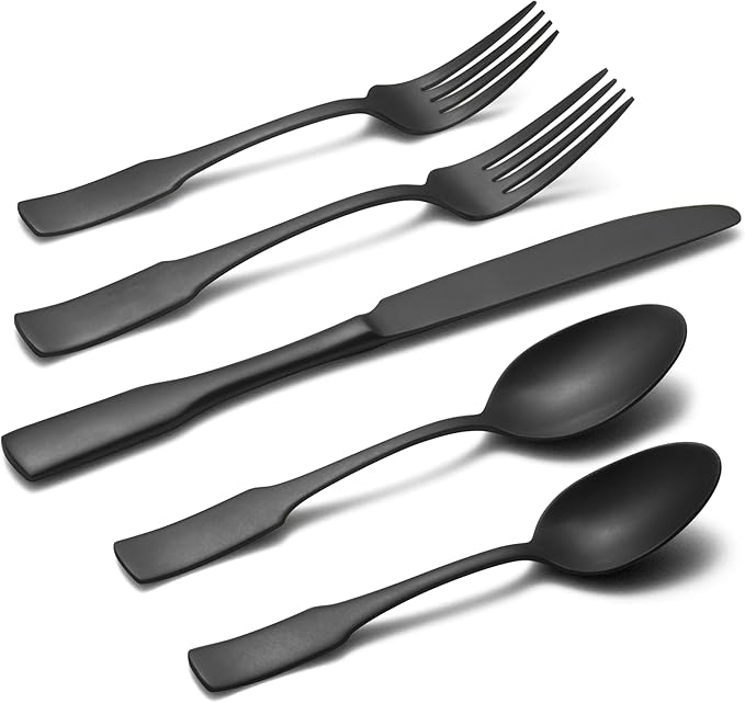 Alata Kate Black Tumbled 20-Piece Silverware Set,Service for 4,Stainless Steel Flatware Set,Tumbled Cutlery Set,Dishwasher Safe