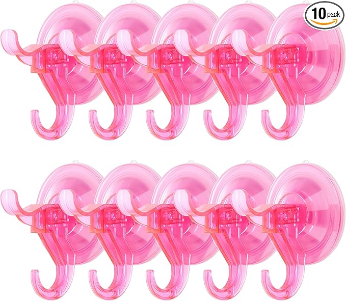 Antimbee Suction Cup Hooks,10 Pack Reusable Suction Cup Hangers,Removable Small Suction Cups for Shower,Bathroom,Glass,Door,Windows,Kitchen-Up to 11 lbs on Smooth Surface (Transparent Pink)