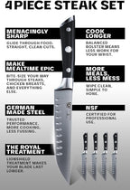 Dalstrong Steak Knife Set - 4-Piece - 5 inch Straight - Gladiator Series Elite - Forged German High-Carbon Steel - Black G10 Handle - Sheaths - Dinner Set - NSF Certified