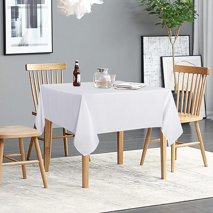 sancua 2 Pack White Tablecloth 54 x 54 Inch, Stain and Wrinkle Resistant Square Table Cloth - Washable Polyester Table Cover for Dining Tables, Buffet Parties and Camping