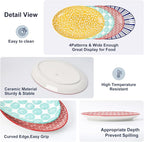 Selamica Serving Platters Ceramic, 12 Inch Serving Dishes for Party Entertaining, Oval Serving Plates for Sandwich, Appetizer, Fruit, Microwave Dishwasher Safe, Set of 4, Assorted Colors
