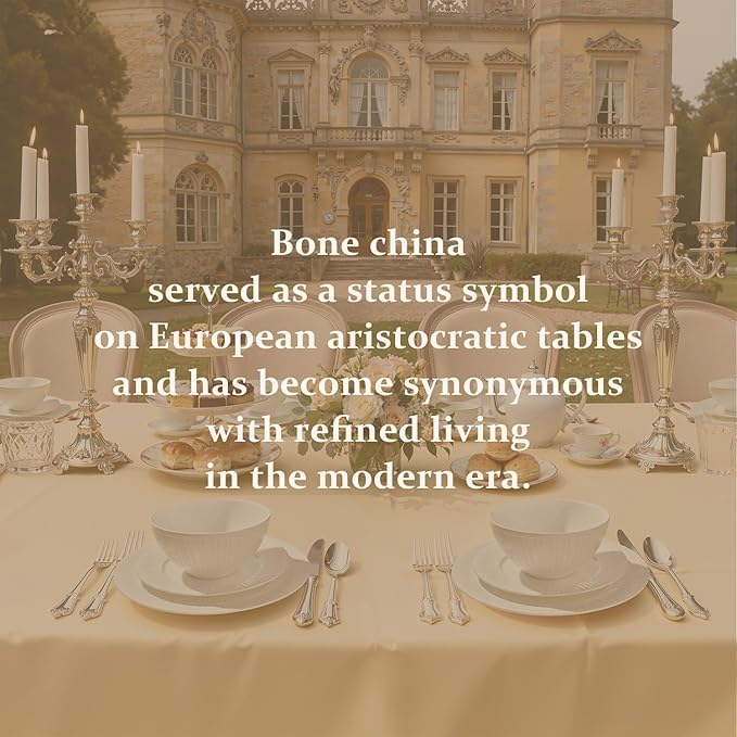 KINGSTONE Bone China Dinnerware Set, 18-Piece White Lightweight Porcelain with Textured Design Service for 6, Plates, Bowls, for Family Dining, Restaurants, Gifting，Microwave and Dishwasher Safe