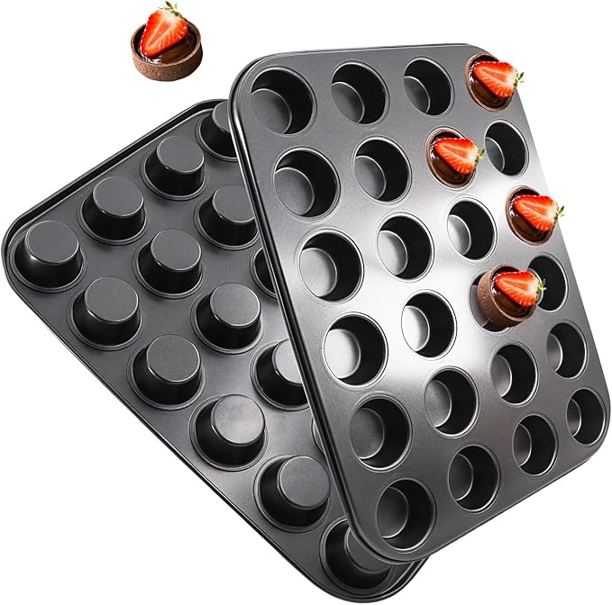 2 Packs Round Muffin Baking Pan, Premium Steel Muffin Pan for Baking, Nonstick Cupcake Tin Cheesecake Pans, Bakeware Muffin Top Pan (24 Cups, Black)