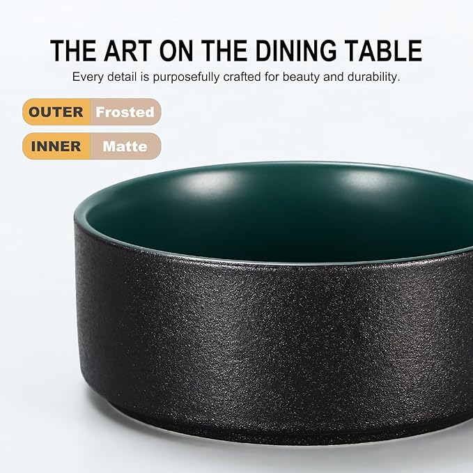 GZG Ceramic Cereal Bowls Set of 4,6 Inch Stoneware Salad Bowls,Dishwasher and Microwave Safe,Stackable,Scratch Resistant for Oatmeal,Fruit,Salads and Ricel(Dark Green)