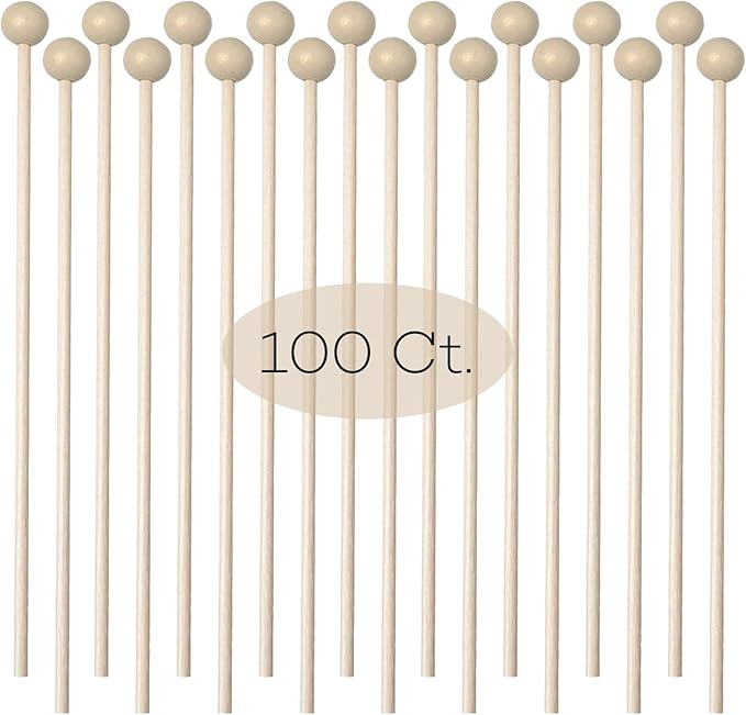 100 Pieces 6Inch Rock Candy Sticks with Ball Wooden Sticks Wood Cake Sticks Drink Stirrer Sticks for Lollipop Coffee Appetizer Skewers (Round)