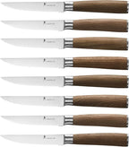 Natura Series 4.5” Serrated Steak Knife Set of 8, High Carbon Stainless Steel, Wooden Handle