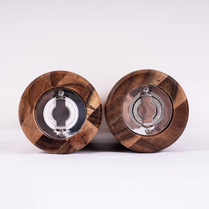 Salt and Pepper Mill Set, Adjustable Ceramic Grinder Salt Mill, Stainless Steel Grinder Pepper Mill, Acacia Wood, 32 cm / 12 inch Height, Bottom Dia 6cm (Tray is NOT Included)
