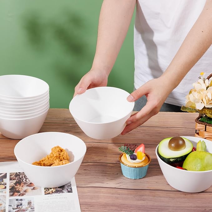 supernal 12PCS White Wheat Straw Bowls - Unbreakable Reusable Soup & Cereal Bowls with Smooth Edges,Fridge & Dishwasher Safe,Hard Plastic Dinnerware for Ramen,Salad,Hot Food(Sturdy & Lightweight)