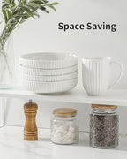 Hasense 8 Inch Pasta Bowls, 30 oz Ceramic Dinner Bowls Set of 4, Bowl Plates for Kitchen, Salad, Large Serving Bowl for Wedding & Housewarming Gift, Modern Bowls Microwave & Dishwasher Safe, White