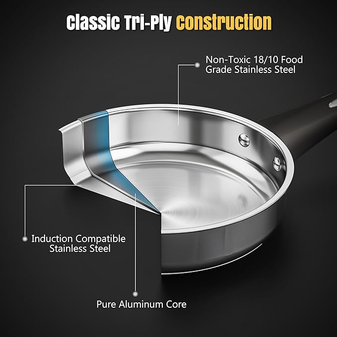 Meythway 𝐔𝐏𝐆𝐑𝐀𝐃𝐄 Stainless Steel Cookware Set Non Toxic, 14PCs Stainless Steel Pots and Pans Set with Stay-Cool Handles, Kitchen Induction Cookware with Steamer, Utensil Sets and Pot Protectors