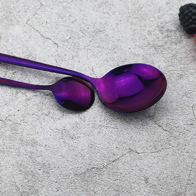 JASHII Silverware Sets, 24-Piece Stainless Steel Flatware/Cutlery/Tableware Set Service for 6 Person, Include Knife/Fork/Spoon, Mirror Polished (Purple)