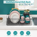 Expandable in Sink Dish Drying Rack - Adjustable Dish Rack in Sink, Rustproof Dish Drainer for Kitchen Counter, Dish Strainer with Utensil Holder, Sink Rack Fit for 13"-18" Kitchen Sink