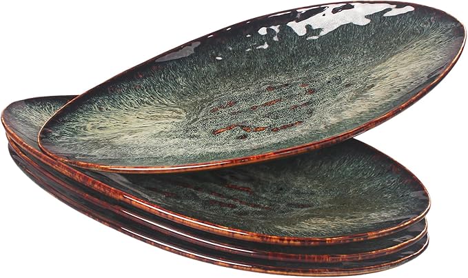 Ceramic Dinner Plates Set of 4, for Bread, Pasta, Salad, sushi - Microwave, Oven and Dishwasher Safe, Scratch Resistant durable Black reactive glaze