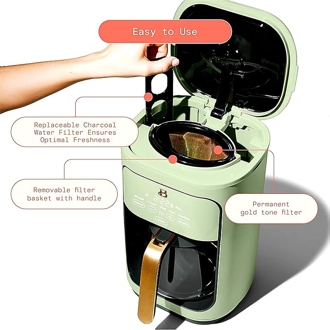 Beautiful Large Capacity 14-Cup Programmable Coffee Maker with 1-4 Cup Mode & Charcoal Filter by Beautiful (Sage Green)