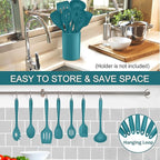 P&P CHEF Silicone Cooking Utensils Set of 7, Heat-proof Kitchen Utensils Set for Nonstick Cookware, Non-stick Spatula, Slotted Turner, Soup Ladle, Pasta Server, Spoon for Cooking Serving - Blue