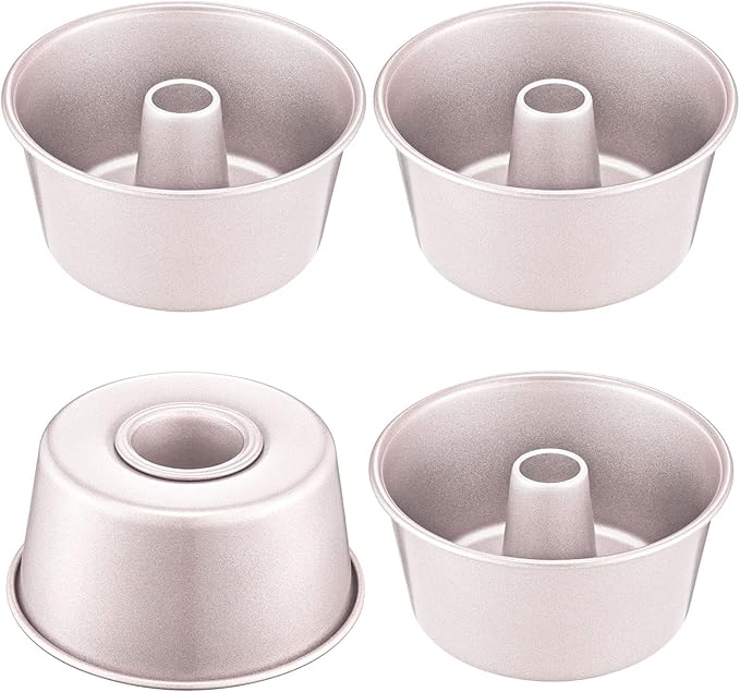 CHEFMADE Mini Angel Food Pan Set, 3.5-Inch 4Pcs Non-Stick Chiffon Tube Pan for Oven and Instant Pot Baking (Champagne Gold)