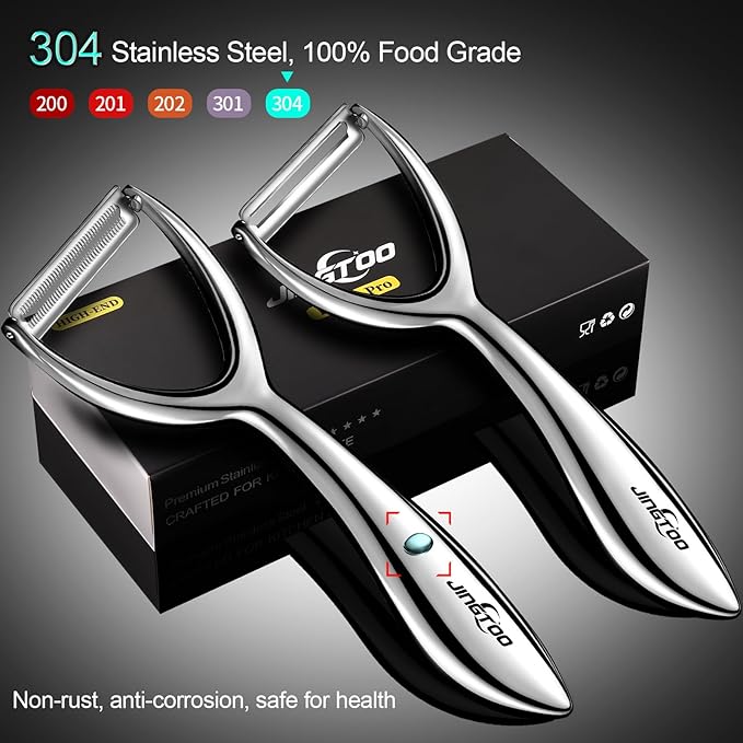 Vegetable Peeler Stainless Steel, Premium Potato Peelers for Kitchen, Ultra Sharp Veggie Fruit Peeler, Carrot Peeler Ergonomic Non-Slip Handle Y Peelers - 5 Years Warranty (Serrated + Plain)