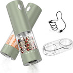 CIRCLE JOY Electric Salt and Pepper Grinder Set Rechargeable Salt and Pepper Mills with Storage Base, Adjustable Coarseness and LED White Light, Washable 95ml Container, Green