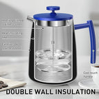 Secura 50oz French Press Coffee Maker – 304 Stainless Steel, Insulated Coffee Press with Extra Filter, Blue