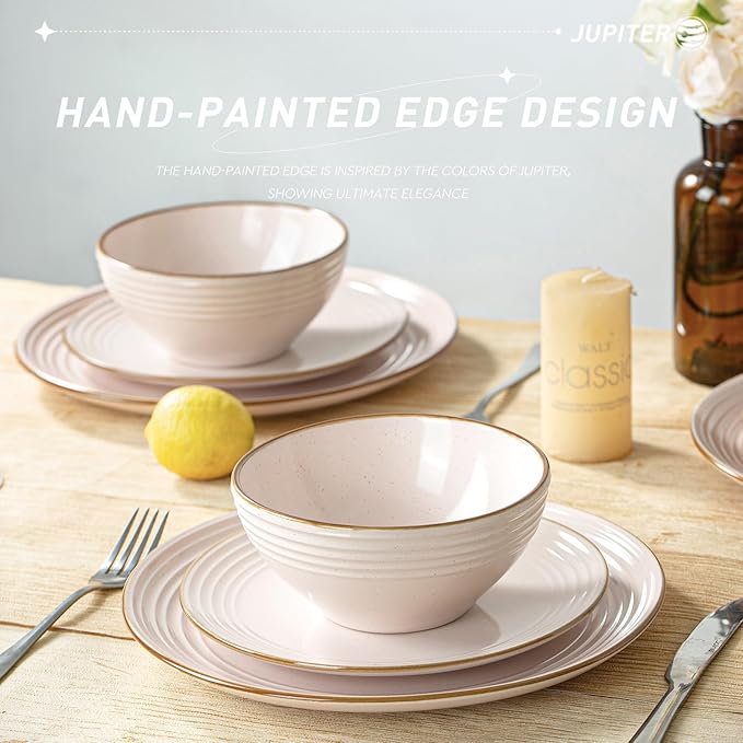 famiware Jupiter Dinner Plates Set of 6, 10.5 Inch Plate Sets, Microwave and Dishwasher Safe, Scratch Resistant, Kitchen Plates Perfect Serving Dishes, Light Pink