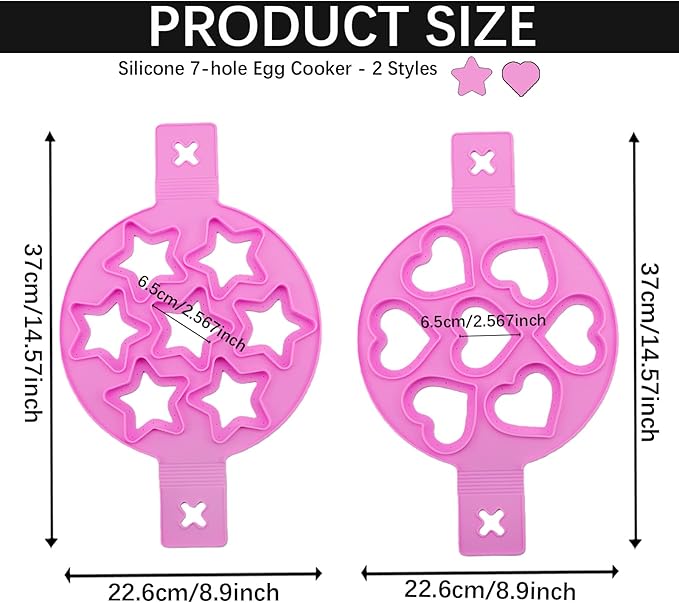 Pancake and Egg Mold 7 Cavity,Reusable Non-Stick Silicone Heart Star Shape Mold with Handle for Making Mini Pancakes, Fried Eggs, Muffins, Burgers
