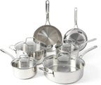Martha Stewart Castelle 10 Piece 18/8 Durable Stainless Steel Induction Safe Non-Toxic Triply Bottom Kitchen Pots and Pans Cookware Set - Dishwasher Safe