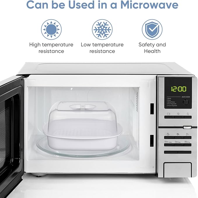 Cabilock Microwave Cookware Steamer, Microwave Cooker, Microwave Cookware Steamer, Removable Strainer and Locking Steam Vent Lid, Cook and Serve Container 7.4x7.4x4.3 inch (White)