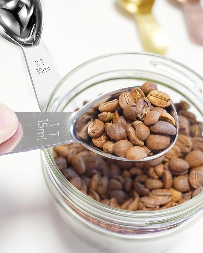 Coffee Scoop 30ml 2PCS, 2 Tablespoon Measuring Spoons, Ergonomics Design Coffee Scooper Stainless Steel Manufacture，Coffee Scoop for Ground Coffee Protein Powder Sugar Cereal (Silver, 2 tbsp-30ml)