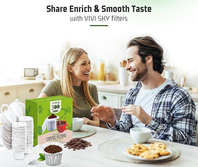 VIVI SKY K cup Coffee Paper Filters with Lid Disposable for Keurig, Fits All Keurig Single Serve Filter Brands (White with Lid, 300)