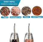 Pepper Grinder Set & Pepper Mills，Classic Manual Transparent Acrylic Rotor，2PCS 8IN High Capacity Pepper & Salt Grinder Seasoning Bottle，Ceramic Core With Adjustable Grain Size Mill for Fresh Spices