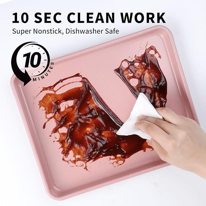 Toaster Oven Pans Set of 2, Shinsin 11-Inch Nonstick Baking Sheet Pans and Trays, 1/8 Thicker Replacement Small Baking Tray Accessories for Cookie, Non Toxic and Easy Clean and Diswasher Safe, Pink