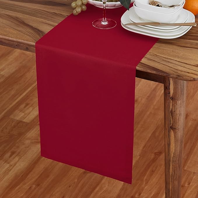Solino Home Red Table Runner 108 Inches Long - Dru Cotton Linen Dining Table Runner 14 x 108 Inch for Summer - Handcrafted and Machine Washable