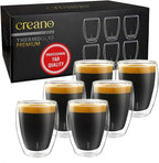Creano Premium Double-Walled Drinking Glasses 12.5oz / 400 ml - Set of 6 - Professional Quality - 100% Dishwasher Safe (6x 9oz)