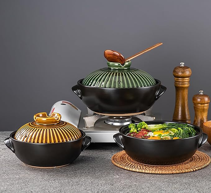 Japanese Donabe Ceramic Hot Pot Retro Heat Resistant Shallow Dutch Oven,Non-Stick Cookware Pot with Lid and Dual Handle for Cooking,Soup, Rice, Stew, Casserole, Noodle,Vintage Copper,11in