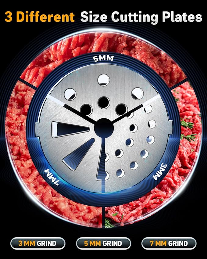 3-IN-1 Meat Grinder: [3000W Superior Motor] Electric Meat Grinder with 6 PCS Stainless Steel Blades & Grinding Plates, Sausage Stuffer Tubes & Kubbe Kit Portable Handle for Gift (Dark Gray New6)