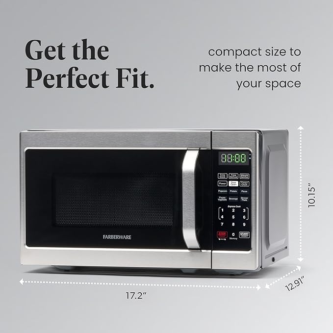 Farberware Countertop Microwave 700 Watts, 0.7 Cu. Ft. - Microwave Oven With LED Lighting and Child Lock - Perfect for Apartments and Dorms - Easy Clean Stainless Steel