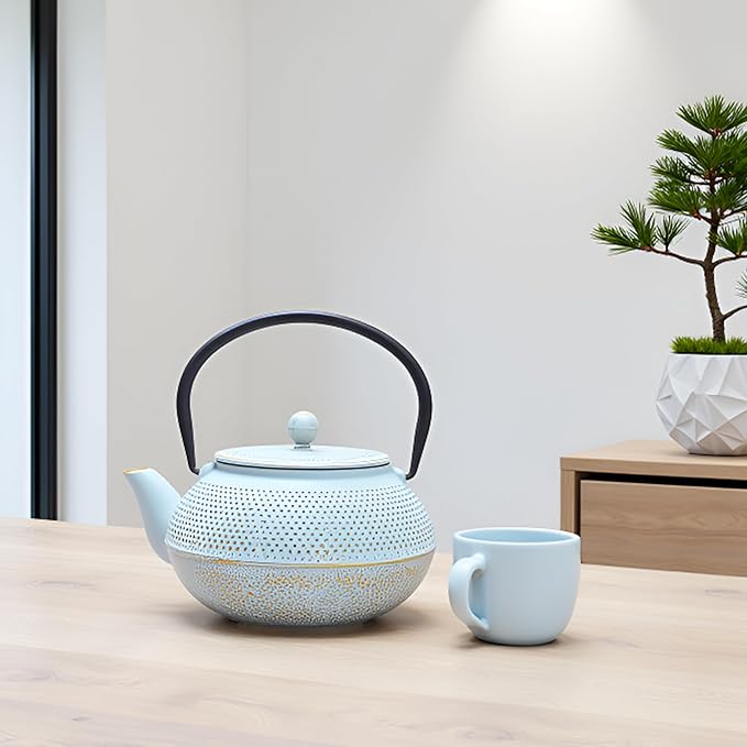 30.4oz Small Cast Iron Teapot, Tea Kettle for Stovetop Safe Coated with Enameled Interior, Japanese Tetsubin, Tea Pot with Stainless Steel Infuser for Loose Tea(900ml)