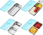 4 Pcs Grab and Go Snack Containers, Stainless Steel Double Compartment Snack Containers, Reusable, Food Grade Sealable Bento Box with Lid, Ideal for Office Lunch Travel