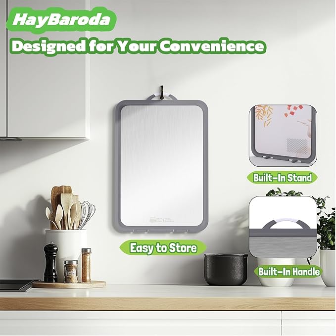 Titanium Cutting Board for Kitchen Large Cutting Boards Double-Sided Cutting Boards with Handle and Stand Stainless Steel Cutting Board and PP Chopping Board for Cutting Meats &Vegetables