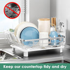 MOUKABAL Dish Drying Rack - Stainless Steel Dish Rack, Dish Racks for Kitchen Counter, Drying Rack Kitchen with Removable Utensil Holder, Drainboard and Glass Organizer (White)