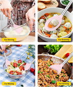 Pack of 2 Large Silicone Cooking Spoons,Non Stick Solid Basting Spoon,Heat-Resistant Kitchen Utensils for Mixing,Serving,Draining,Stirring (PINK)