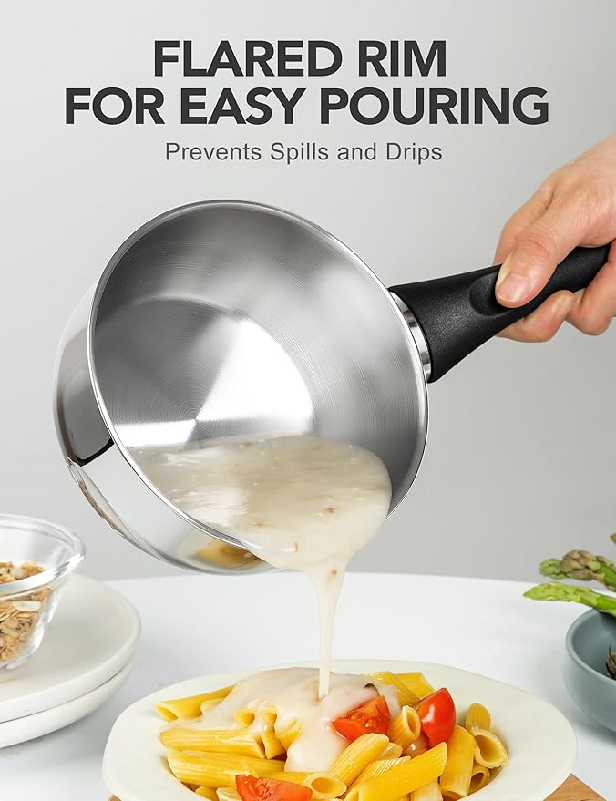 MICHELANGELO Stainless Steel Saucepan Set with Lid 1QT & 2QT & 3QT, Triply Base Stainless Steel Pot Set, Sauce Pot Set with Bakelite Handle