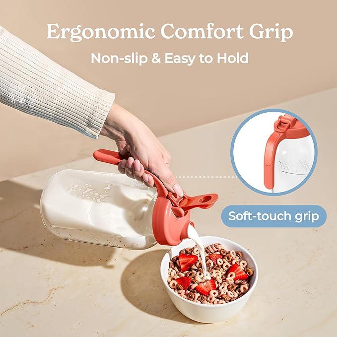 SMIRLY 64 oz Mason Jar Pitcher,Glass Pitcher with Wide Mouth,Water Jug with Double Leak Proof Lid for Iced Coffee,Hot Water,Breast Milk