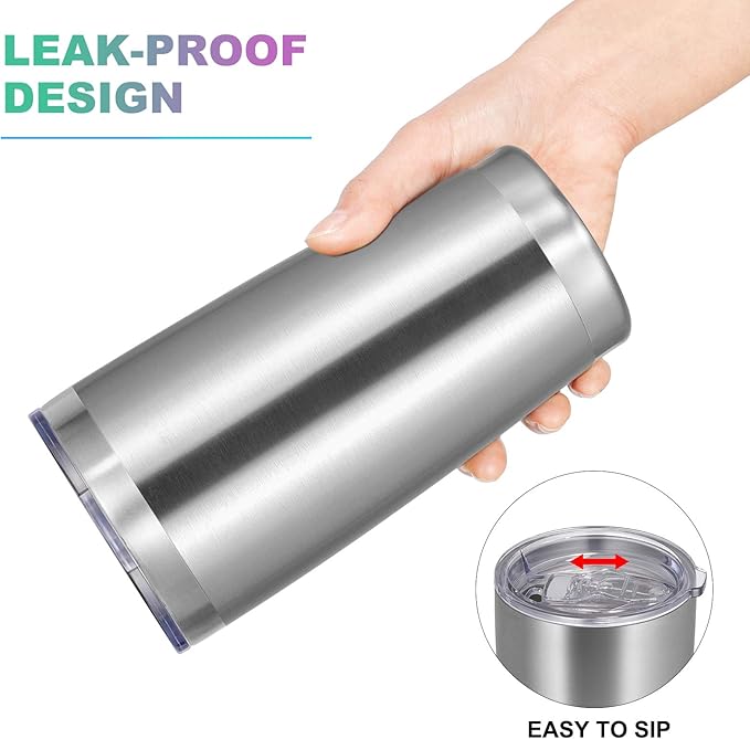 VEGOND 20oz Tumbler with Lid and Straw Stainless Steel Tumbler Cup Bulk Vacuum Insulated Double Wall Travel Coffee Mug Powder Coated Coffee Cup(Stainless 6 Pack