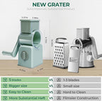Rotary Cheese Grater with Hand Crank, 5 Interchangeable Blades Vegetable Slicer - Strong Suction Cup Base for Secure Use, Removable & Easy to Clean - Ideal for Cheese, Vegetables, Fruits, Nuts green