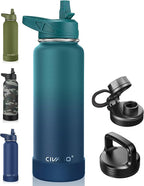 CIVAGO 40 oz Insulated Water Bottle With Straw, Stainless Steel Sports Water Cup Flask with 3 Lids (Straw, Spout and Handle Lid), Double Walled Travel Thermal Canteen Mug, Dark Night