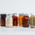 6 Pack 32 oz Amber Mason Jars, Regular Mouth Mason Jars with Lids and Bands and 6 Black Plastic Mason Jar Lids