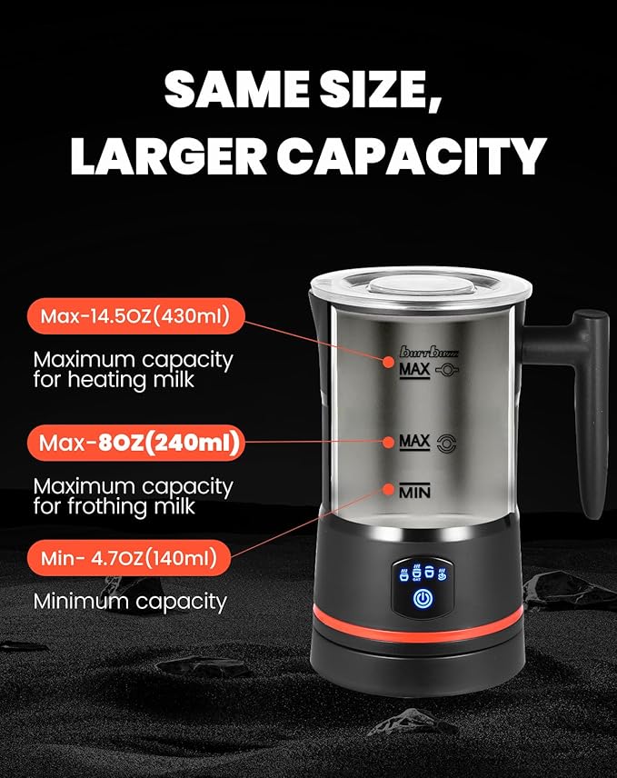 FB2 Pro Milk/Oat Milk Frother Hot Cold, Larger Capacity, Performance foam for Latte & Cappuccino, Makes 8 Drinks, 4-in-1 Milk Foamer, Intelligent Temp & Speed Control Electric Milk Steamer, White