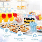 100Pcs Bow Cocktail Picks Party Toothpicks Blue Plastic Fruit Skewers Christmas Bow Drink Stirrers Cupcake Toppers Fancy Toothpick for Appetizers Drinks Wedding Coquette Birthday Bow Party Decor